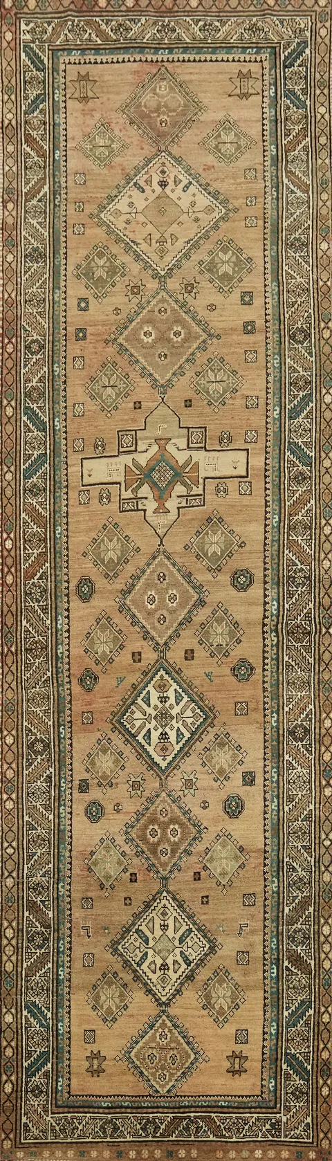 Vintage Geometric Heriz Persian Runner Rug 4x13