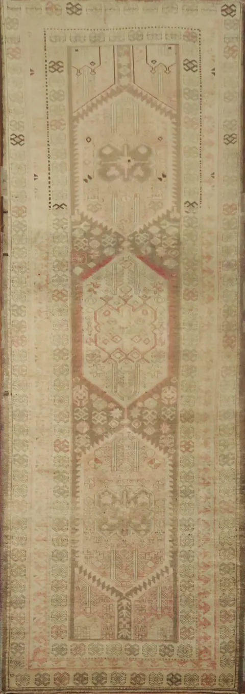 Vintage Ardebil Persian Runner Rug 4x10 with Geometric Patterns