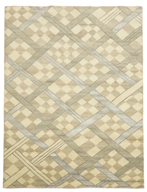 Neutral Tones Meet Artful Grid in Contemporary Rug 9x12 Beige and Grey
