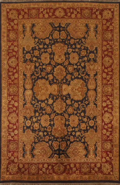 Navy Blue Floral Agra Oriental Area Rug 6x9