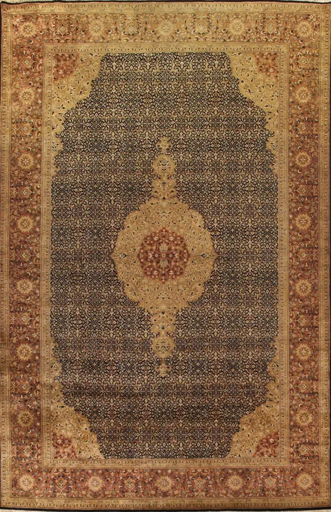 Vegetable Dye Black & Gold Kashan Large Rug 12x18