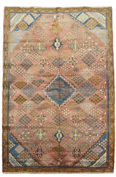 Pink Geometric Joshaghan Persian Rug 4x7