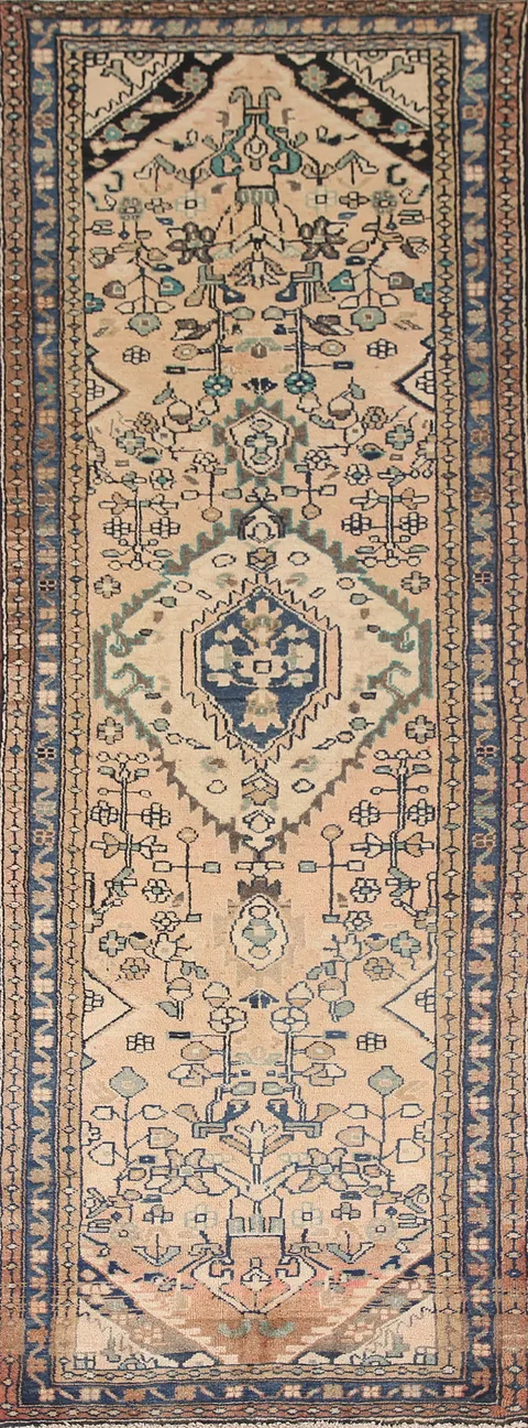 Geometric Wool Hamedan Persian Runner Rug 3x10