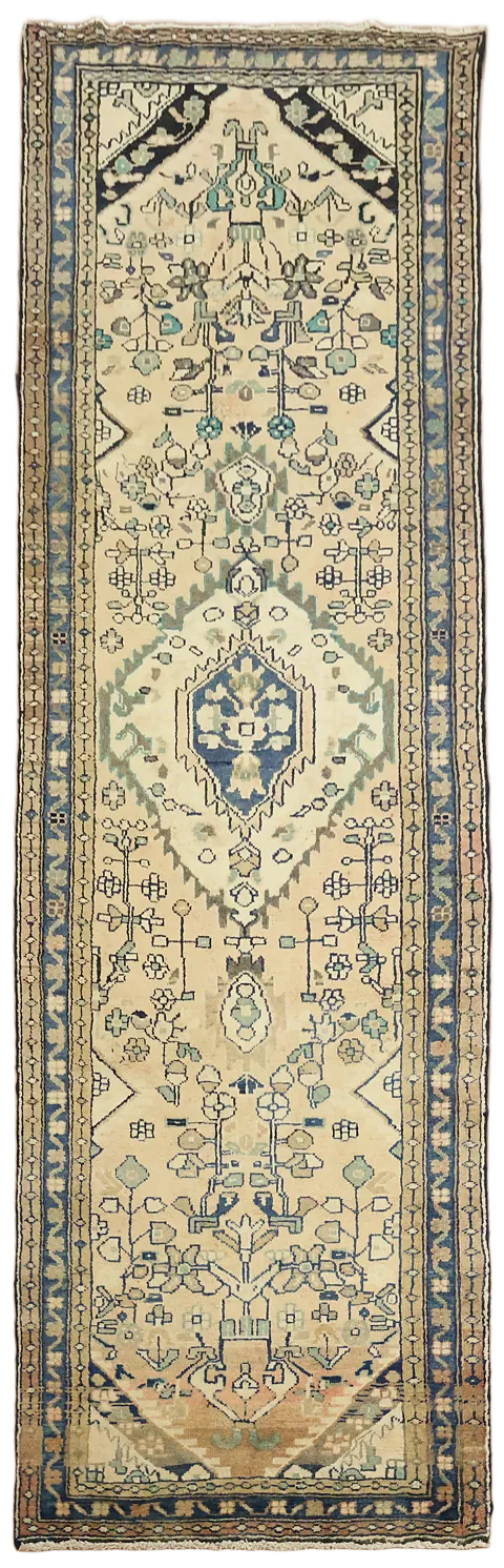Geometric Wool Hamedan Persian Runner Rug 3x10