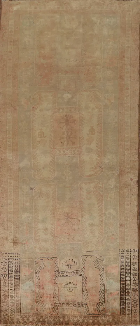Distressed Wool Meshkin Persian Runner Rug 4x11