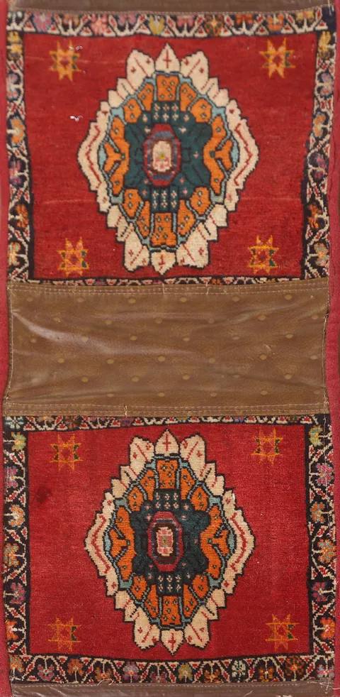 Red Geometric Saddle Bag Persian Rug 1x3