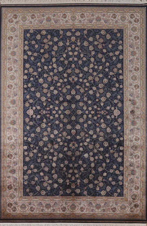 Navy Blue Floral Tabriz Traditional Area Rug 7x10