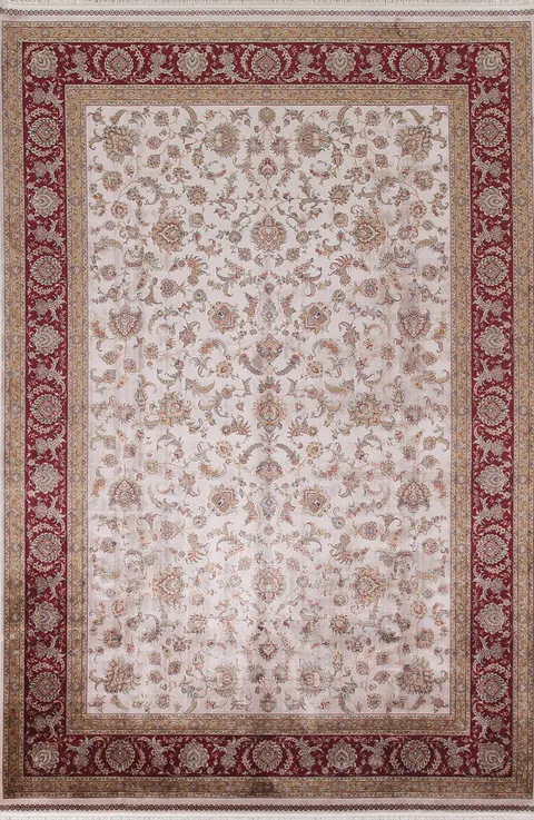 Silk Floral Tabriz Traditional Area Rug 7x10