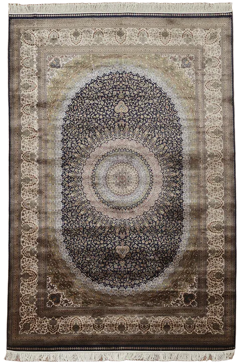 Blue Floral Qum Traditional Area Rug 7x10