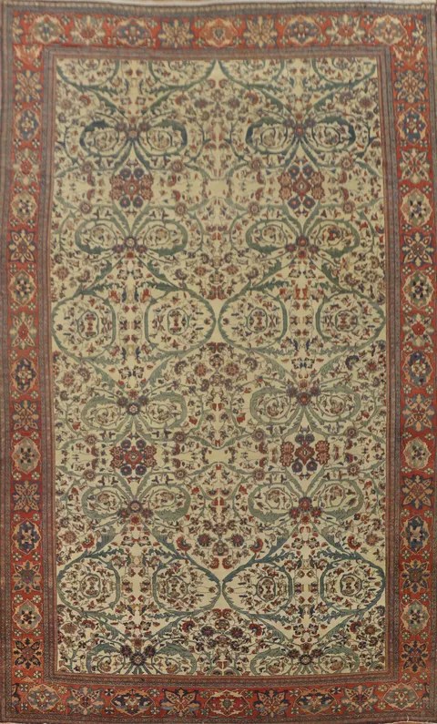 Masterpiece Pre-1900 Vegetable Dye Sarouk Farahan Persian Rug 10x17