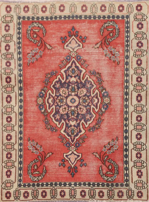Vintage Geometric Kerman Persian Rug 3x5