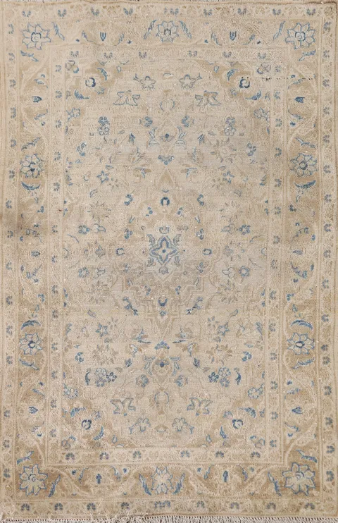 Distressed Wool Floral Kashan Persian Rug 3x6