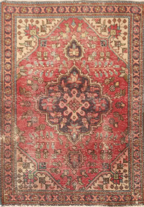Distressed Vintage Tabriz Persian Rug 3x5
