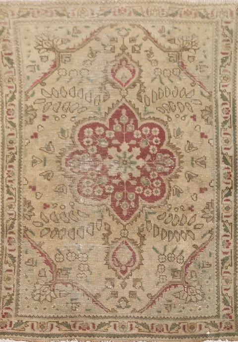 Distressed Floral Wool Tabriz Persian Rug 3x5