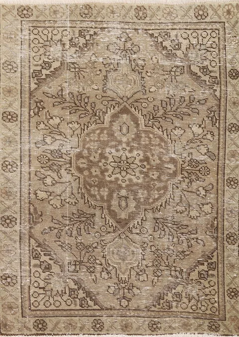 Distressed Wool Tabriz Persian Rug 3x5
