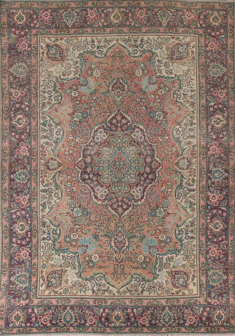Vintage Distressed Tabriz Persian Area Rug 7x10