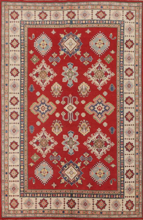 Red Geometric Kazak Living Room Rug 7x10