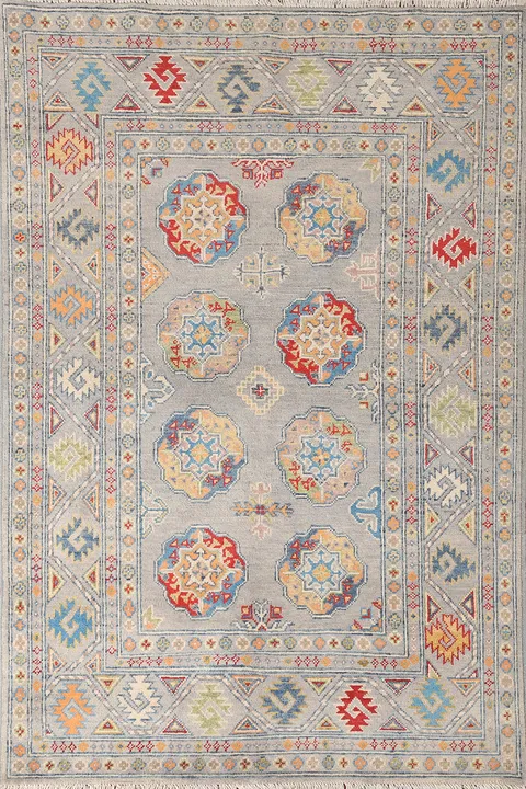 Geometric Wool Kazak Oriental Rug 4x6