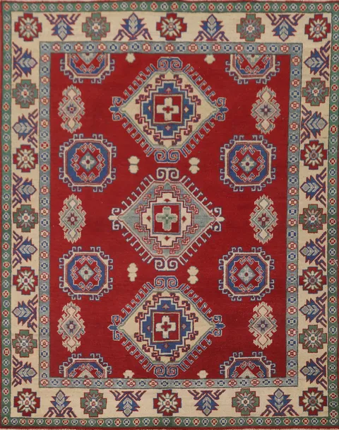 Red Geometric Kazak Oriental Rug 5x6