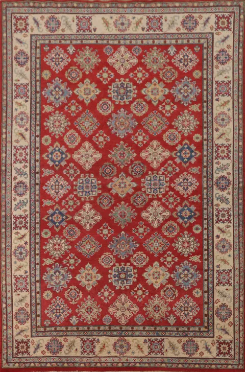 All-Over Geometric Kazak Oriental Area Rug 7x10