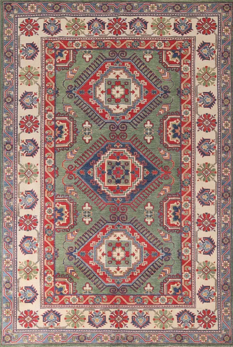 Green Wool Kazak Oriental Area Rug 6x10