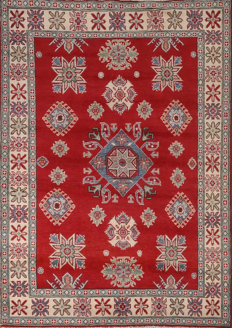Red Geometric Kazak Oriental Rug 5x7