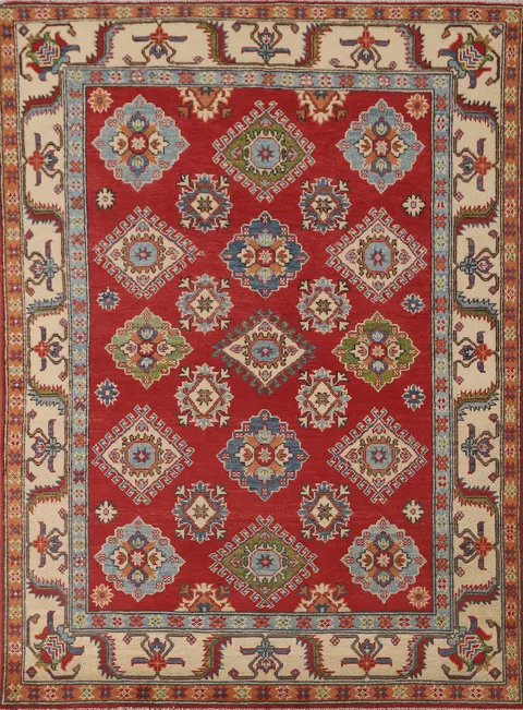Red Geometric Kazak Oriental Rug 5x7