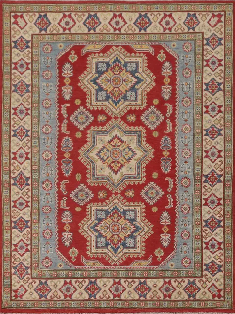 Geometric Red Kazak Handmade Rug 5x7