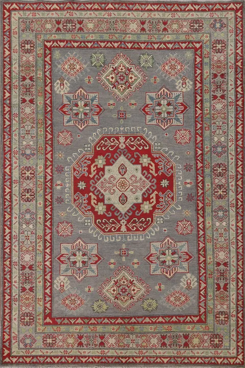 Gray Geometric Kazak Oriental Area Rug 6x8