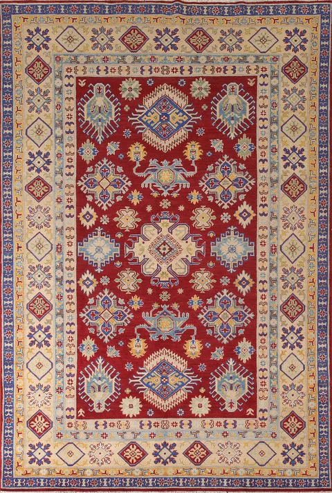 Red Geometric Kazak Living Room Area Rug 6x10