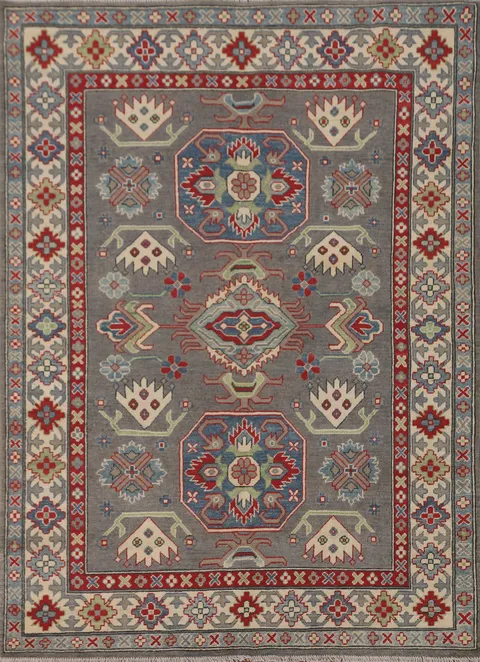 Gray Geometric Kazak Oriental Rug 5x7