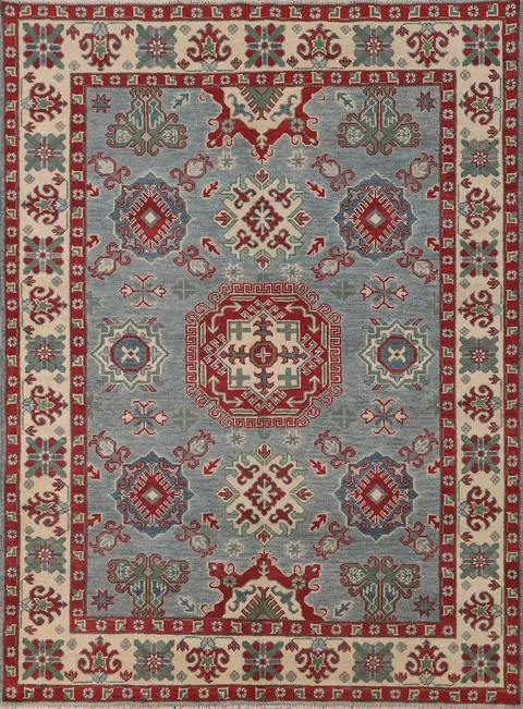 Blue Geometric Kazak Oriental Rug 5x6
