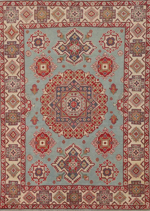 Handmade Blue Kazak Oriental Rug 5x7