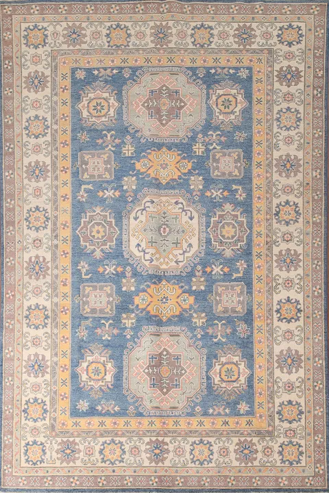 Geometric Blue Kazak Living Room Rug 7x10