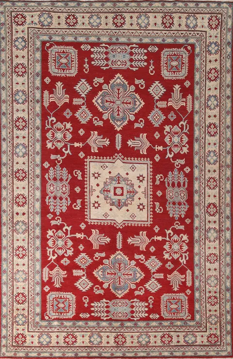 Red Geometric Kazak Living Room Area Rug 7x10