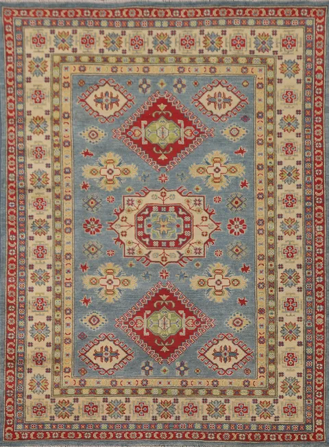 Blue Geometric Kazak Oriental Rug 5x7