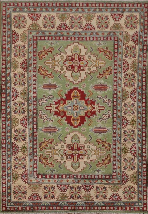 Light Green Geometric Kazak Oriental Rug 5x7