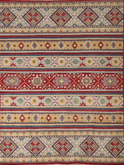 Striped Geometric Kazak Oriental Rug 5x7