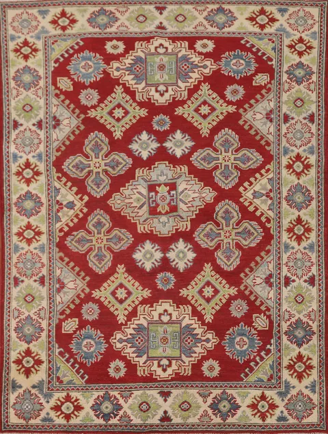 Geometric Red Kazak Oriental Rug 5x6