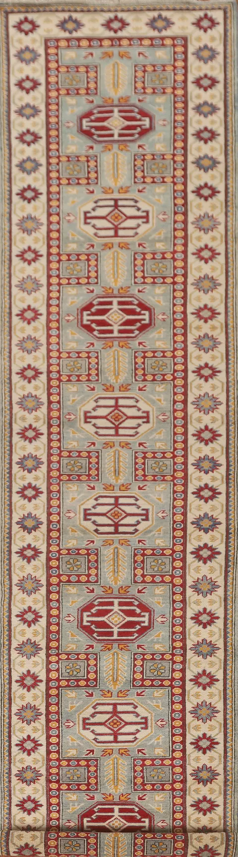 Geometric Kazak Oriental Runner Rug 3x14