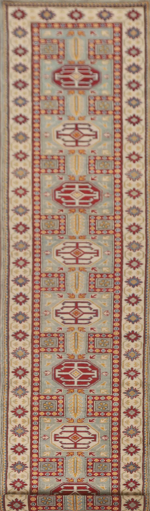 Geometric Kazak Oriental Runner Rug 3x14