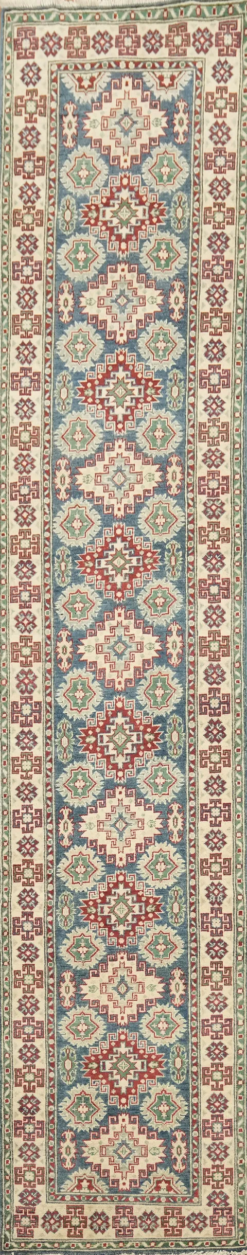 Traditional Long Runner Rug with Intricate Blue and Green Design 3x13 ft