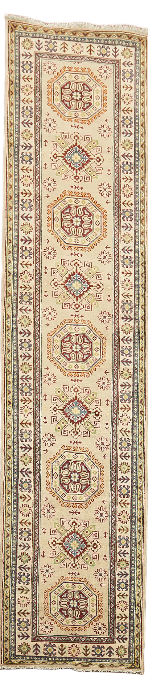 Geometric Kazak Oriental Runner Rug 3x13