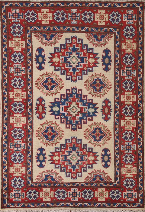 Geometric Wool Kazak Oriental Foyer Rug 3x4