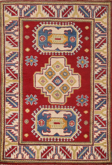 Handmade Red Wool Kazak Oriental Rug 3x4