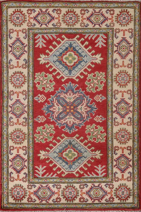 Geometric Red Kazak Oriental Accent Rug 3x4