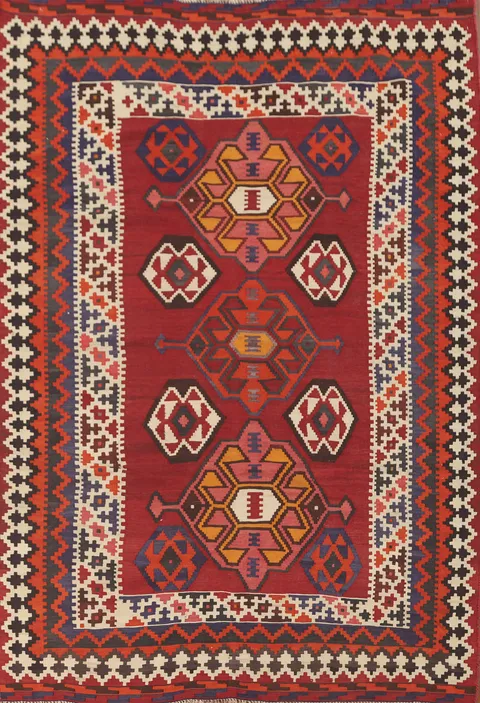 Vegetable Dye Kilim Qashqai Persian Area Rug 5x8