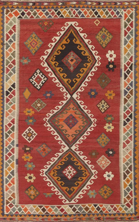Vegetable Dye Kilim Qashqai Persian Area Rug 5x8