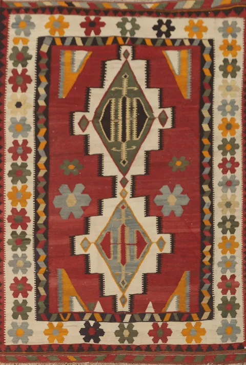 Vegetable Dye Kilim Qashqai Persian Area Rug 5x8