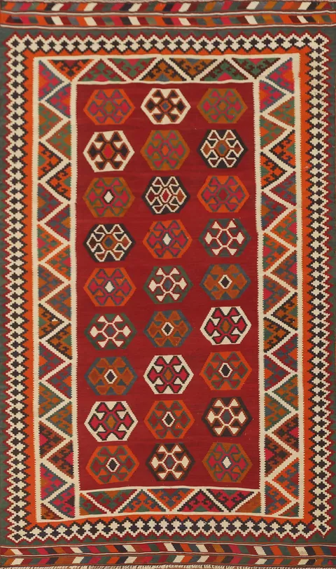 Vegetable Dye Kilim Qashqai Persian Area Rug 5x9